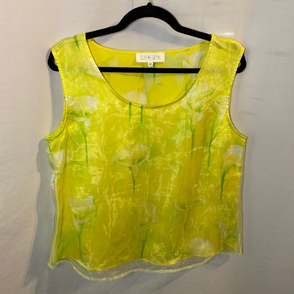 Escada Yellow Floral Silk Sleeveless Blouse